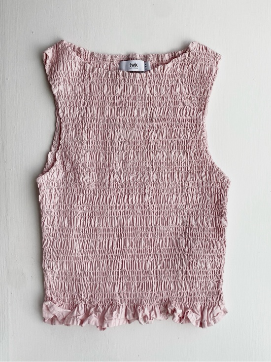 Simons Tops - NWOT Simons 100% Cotton Light Pink Cropped Smocked Ruffle-Trim Tank